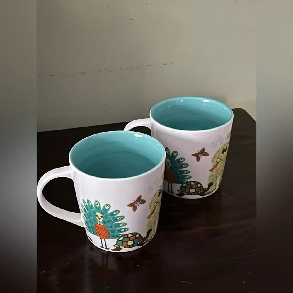 Starbucks 2008 New Bone China Zoo Animals Two (2) Matching Mug Set